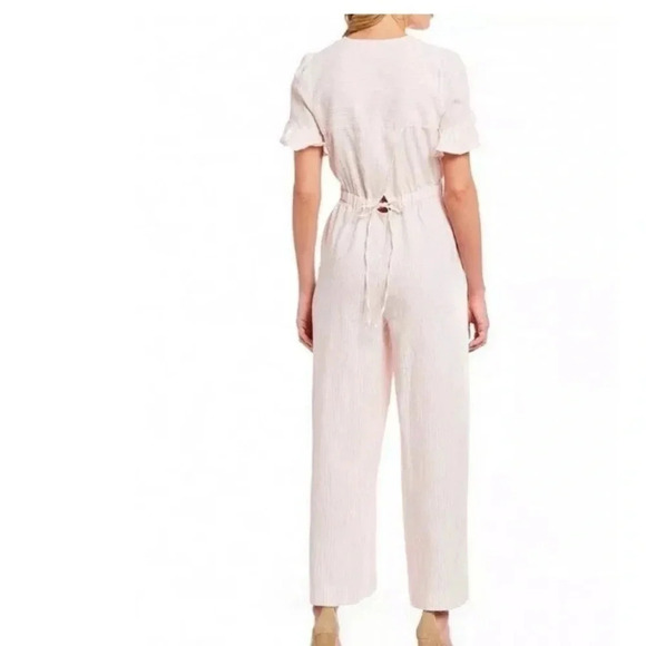 A Loves A White, Hot Pink Stripe Jumpsuit Wide Leg - Picture 2 of 14